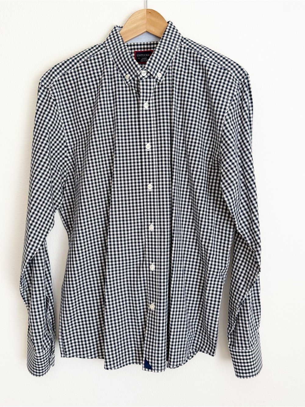 UNTUCKit Shirt Large Navy Blue Gingham Check Button Down Collar Men’s Large